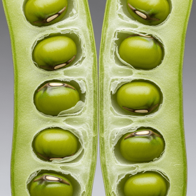 Close-up macro image of the Green Gram (legumes) cut in half, displaying its internal structure and details such as seed arrangement, pod interior, or cross-section textures