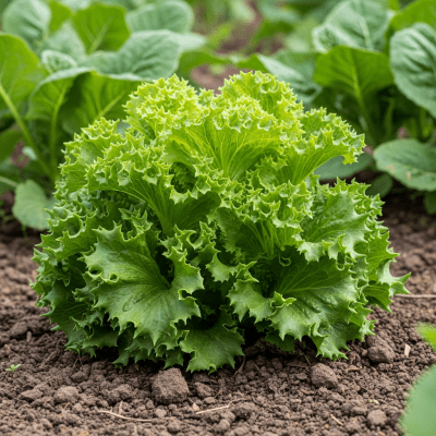 Naturalistic photograph of Green Leaf Lettuce growing in a field or garden, representing its environment as part of the taxonomy lettuce