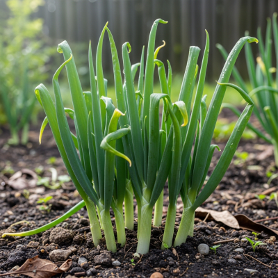 A photograph of a Green onion (onions) in its natural environment or growing in soil