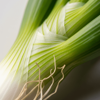 A macro photograph highlighting the surface texture and skin details of a Green onion
