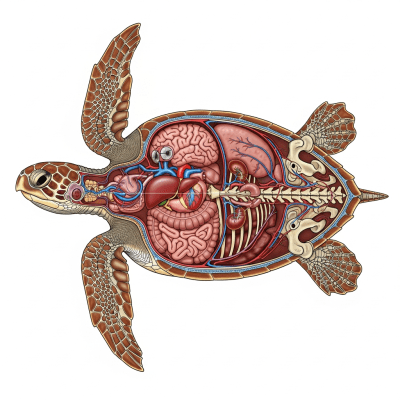 Scientific cross-sectional illustration of a Green Sea Turtle