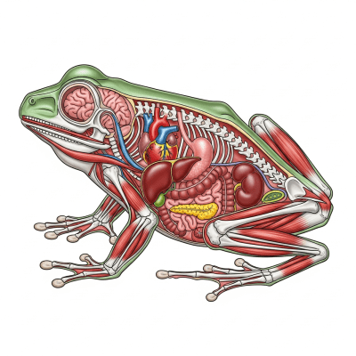 An anatomical cross-sectional illustration of a Green Tree Frog