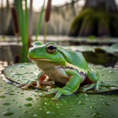 A detailed image of a Green Tree Frog (amphibians) in its natural habitat
