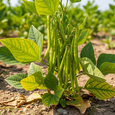 An image of Guar Bean, belonging to the taxonomy beans, displayed in its natural environment—such as growing on a plant or vine, surrounded by leaves and soil