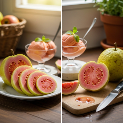 Image of the Guava, part of the fruits taxonomy, prepared or used in a typical culinary context