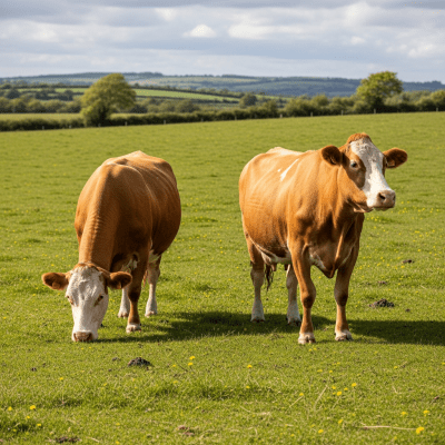Naturalistic image of a Guernsey in its typical environment, such as a grassy pasture or open field