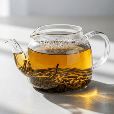 Editorial-style image of a brewed Gunpowder Tea tea, part of the taxonomy teas