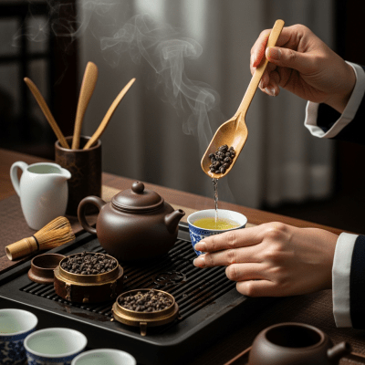 Image showing Gunpowder Tea prepared and served in its typical cultural context
