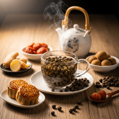 Still life image of a prepared cup of Gunpowder Tea