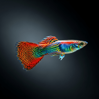 A striking, editorial-style image of a single Guppy, from the taxonomy fish.