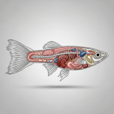 Detailed anatomical illustration of a Guppy, part of the taxonomy fish