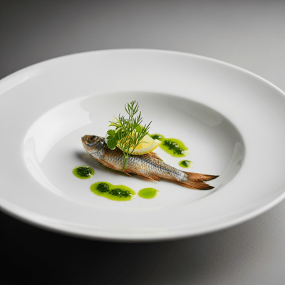 A culinary presentation featuring a prepared dish made with Guppy, of the taxonomy fish