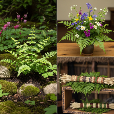 Image depicting a Gymnocarpium dryopteris as traditionally used by humans, such as in ornamental garden settings, floral arrangements, or as part of indigenous cultural practices