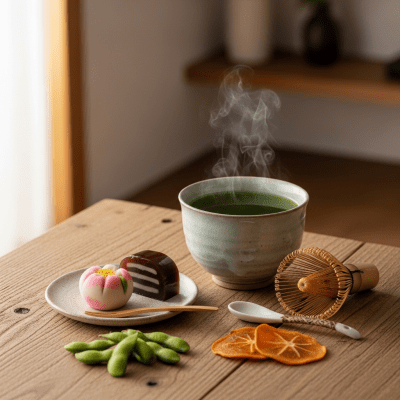 Still life image of a prepared cup of Gyokuro