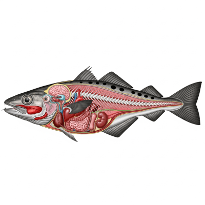 Detailed anatomical illustration of a Haddock, part of the taxonomy fish