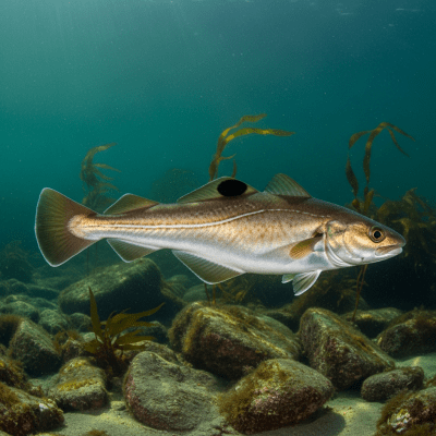 Underwater scene featuring a single Haddock