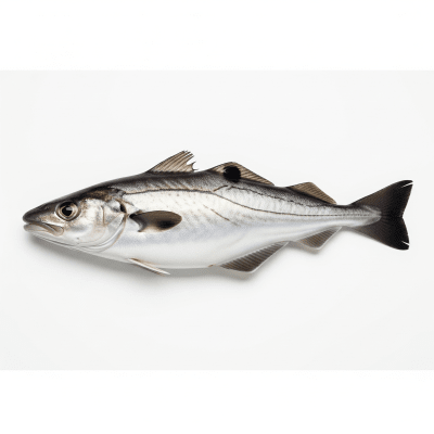 High-resolution studio photograph of a single Haddock, belonging to the taxonomy fish