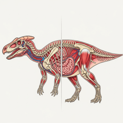 Detailed anatomical cross-section illustration of a Hadrosaurus