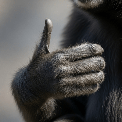Close-up photograph of the hands or feet of a Hainan gibbon, part of the taxonomy apes