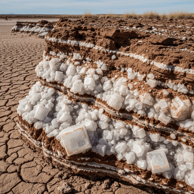 Naturalistic scene featuring Halite in its typical geological environment, as categorized by minerals