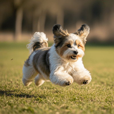 Full body action shot of a Havanese