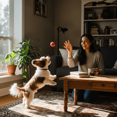 Image of a Havanese interacting with humans in a typical cultural or domestic setting