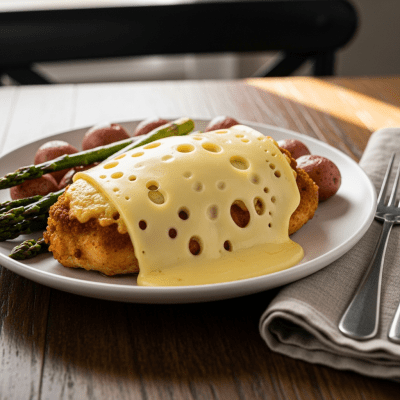 A piece of Havarti being used in a classic culinary preparation or dish where it is commonly featured