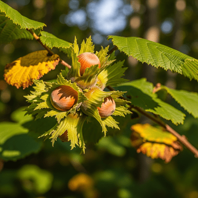 Photograph of a Hazelnut (nuts) in its natural environment, such as on the tree, bush, or ground where it grows