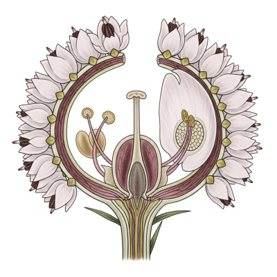 Cross-sectional illustration of a Heather (flowers), showing internal parts such as stem, petals, and reproductive organs