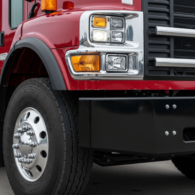 Close-up photograph focusing on distinctive details of a Heavy-Duty Truck from the trucks taxonomy