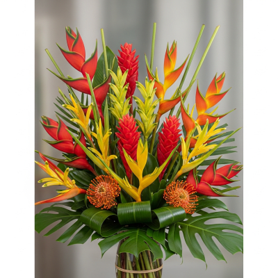Image of a Heliconia (flowers) arranged in a traditional bouquet or floral arrangement