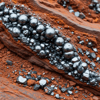 Naturalistic scene featuring Hematite in its typical geological environment, as categorized by minerals