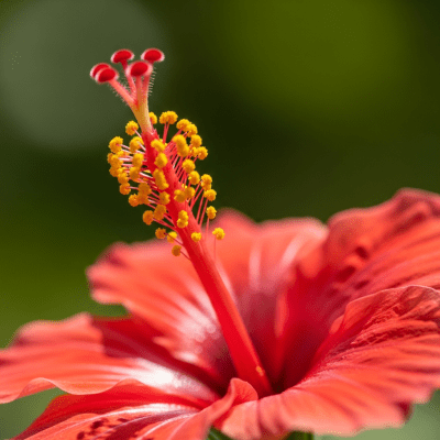 Detailed macro image of a Hibiscus (flowers), focusing on the intricate structure of petals, stamens, and pistil