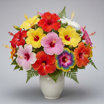 Image of a Hibiscus (flowers) arranged in a traditional bouquet or floral arrangement