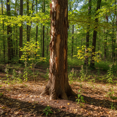 A realistic depiction of a mature Hickory (trees) in its typical natural environment