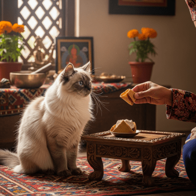 Image of a Himalayan interacting with humans or participating in cultural activities