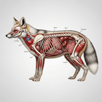 Detailed anatomical illustration of a Hoary Fox