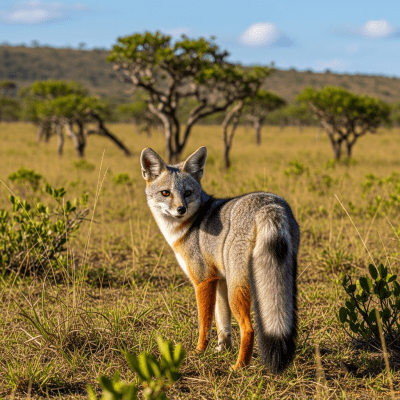 Photograph of a Hoary Fox, part of the taxonomy canines, in its typical natural environment