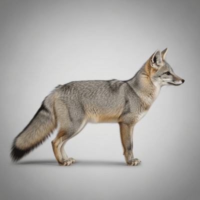 Side profile photograph of a standing Hoary Fox, part of the taxonomy canines