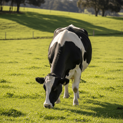 Naturalistic image of a Holstein (Holstein-Friesian) in its typical environment, such as a grassy pasture or open field