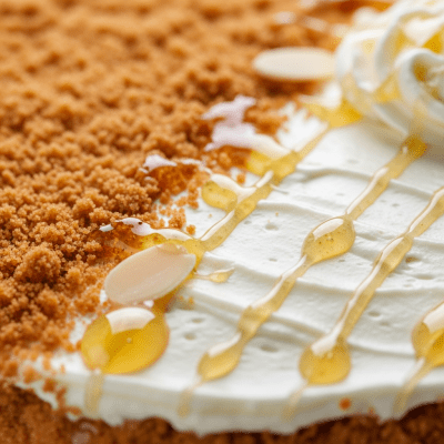 Close-up macro photograph of the surface texture and decoration of a Honey Cake (cake)