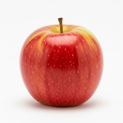 High quality studio photograph of a single Honeycrisp