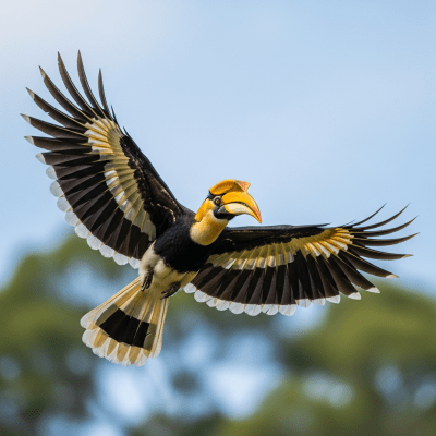 Action shot of a Hornbill (birds) in flight