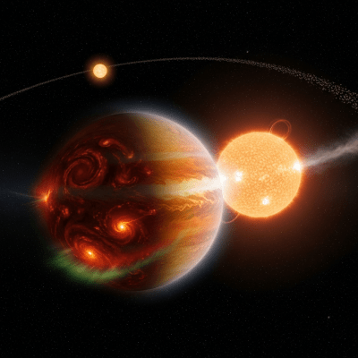 Visualization of a Hot Jupiter (planets) interacting dynamically within its typical system architecture