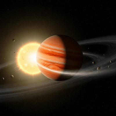 Realistic illustration of a Hot Jupiter (planets) depicted in its typical orbital environment