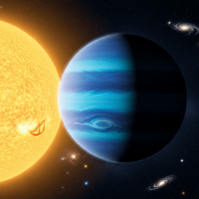 Realistic illustration of a Hot Neptune (planets) depicted in its typical orbital environment