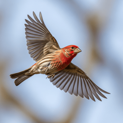 Action shot of a House Finch (birds) in flight