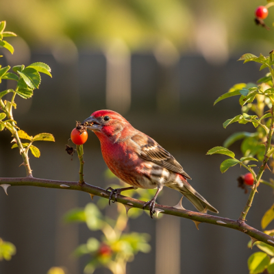 Photorealistic image of a House Finch (birds) in its typical natural environment