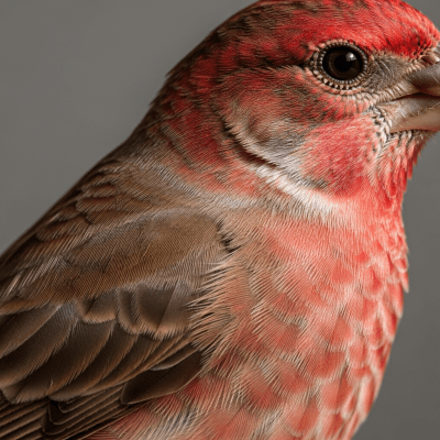 Close-up macro photograph of the feathers or distinctive markings of a House Finch