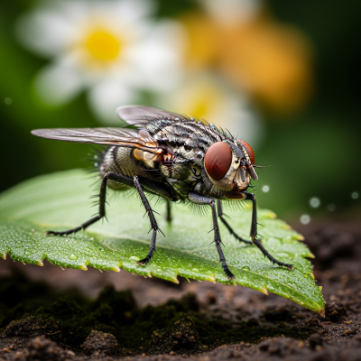 Detailed image showing a Housefly in its natural environment